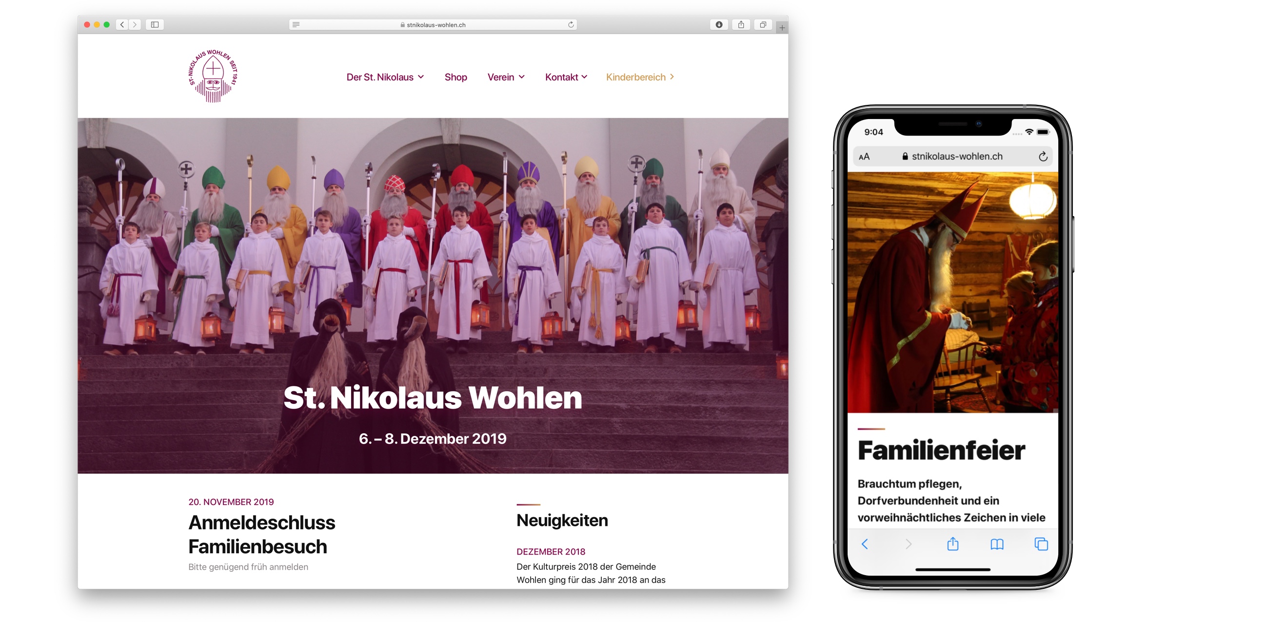 Screenshots of stnikolaus-wohlen.ch in desktop browser window and on an iPhone